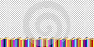 Multicolored pencils border isolated on transparent background