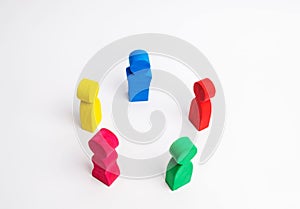 Multicolored people in a circle on a white background. concept of cooperation and teamwork. Difference and diversity of people. Wo