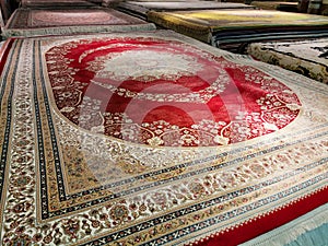 Multicolored persian carpets or rugs or floor mats