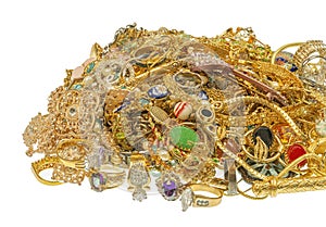 Multicolored Pile of Vintage Jewelry Isolated On White