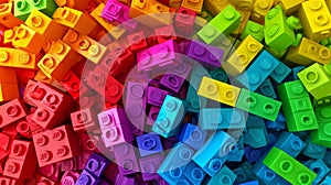 Multicolored plastic building toy blocks background