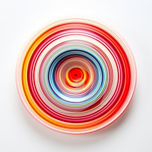 Multicolored Plastic Circular Sculpture On Canvas: An Annulus On A White Background