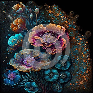 Multicolored pointillist painting of a flower with bright colors created by Generative Ai