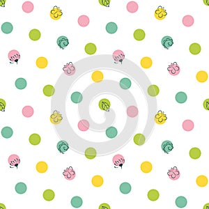 Multicolored polka dot seamless pattern on white background