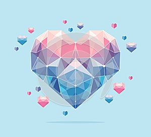 Multicolored polygonal heart on blue background, vector illustration