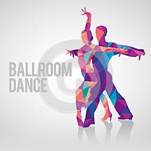 Multicolored polygonal vector silhouette of ballroom dancers photo