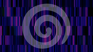 Multicolored purple and pink vertical stripes blinking on a black background, seamless loop. Motion. Short narrow