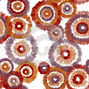 Multicolored quickly hand-drawn large concentric circles and rings on white background Fluffy shaggy effect photo