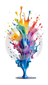 Multicolored rainbow neon ink splash on white background.