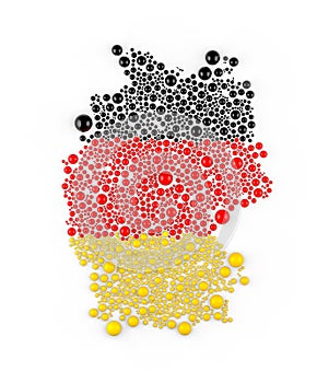 Multicolored raster abstract composition of Germany Map constructed of spheres items. Germany Map and flag. 3D rendering