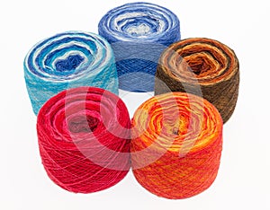 Multicolored rolls of yarn