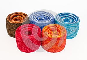 Multicolored rolls of yarn