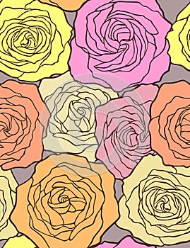 Multicolored roses. Seamless vector pattern.