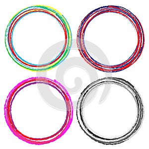 Multicolored round frames set painted with brushes.