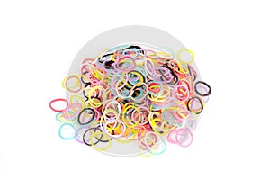 Multicolored rubber bands isolated on white background