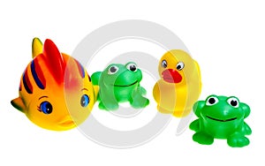 Multicolored rubber toys (frogs, ducks, fish)