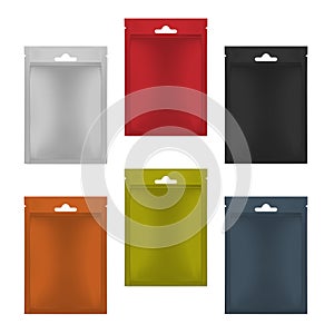 Multicolored sachet packets isolated on white  realistic vector template