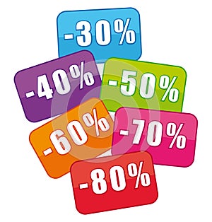 Multicolored sales coupons.