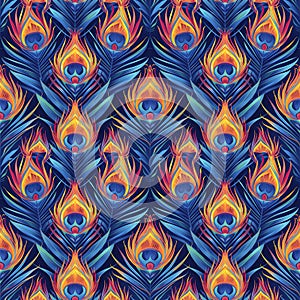 multicolored seamless pattern of peacock tail feathers