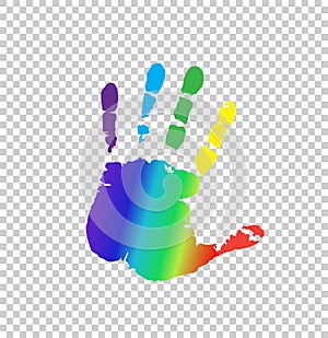 Multicolored silhouette of human handprint on transparent