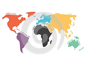 Multicolored simplified world map divided to continents