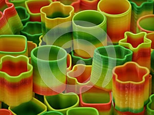 Multicolored slinkies in retail display