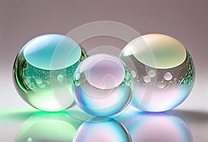 Multicolored soap bubble isolated on a grey background. AI Generated