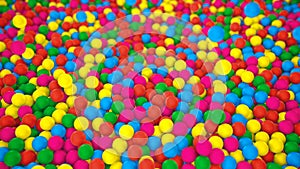 Multicolored spheres closeup in pool for children fun abstract background