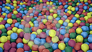 Multicolored spheres closeup in pool for children fun abstract background