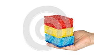 Multicolored sponges for cleaning red blue yellow