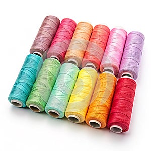 Multicolored spools of thread isolated on white