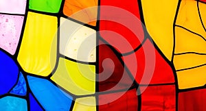 Multicolored stained glass with an irregular pattern.