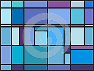 Multicolored stained glass window with irregular block pattern