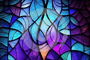 Multicolored stained glass window with irregular random block pattern. Generative illustration