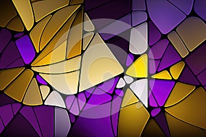 Multicolored stained glass window with irregular random block pattern. Generative illustration