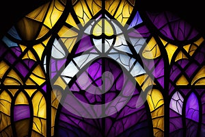 Multicolored stained glass window with irregular random block pattern. Generative illustration