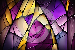 Multicolored stained glass window with irregular random block pattern. Generative illustration