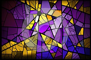 Multicolored stained glass window with irregular random block pattern. Generative illustration