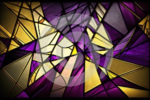 Multicolored stained glass window with irregular random block pattern. Generative illustration