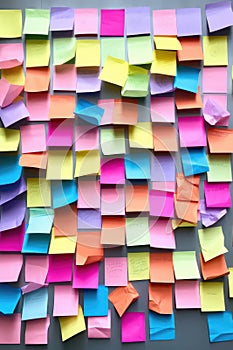 multicolored sticky notes on a brainstorming board