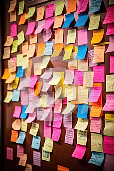 multicolored sticky notes on a brainstorming board