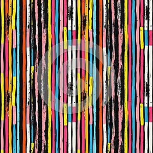 Multicolored striped seamless pattern with black and white stripes