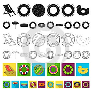 Multicolored swimming circle flat icons in set collection for design. Different lifebuoys vector symbol stock web