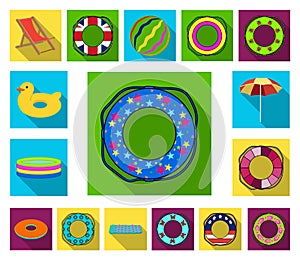 Multicolored swimming circle flat icons in set collection for design. Different lifebuoys vector symbol stock web