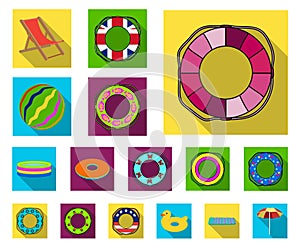 Multicolored swimming circle flat icons in set collection for design. Different lifebuoys vector symbol stock web