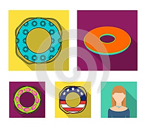 Multicolored swimming circle flat icons in set collection for design. Different lifebuoys vector symbol stock web