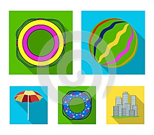 Multicolored swimming circle flat icons in set collection for design. Different lifebuoys vector symbol stock web