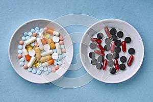 Multicolored tablets and pills