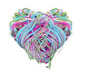 Multicolored tangled yarn heart shape