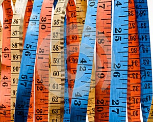 Multicolored tape measures that were intended for use in tailoring or dressmaking